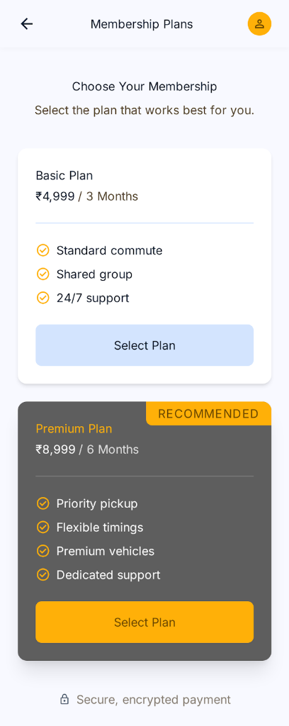 Drop Me Membership Plans Screen